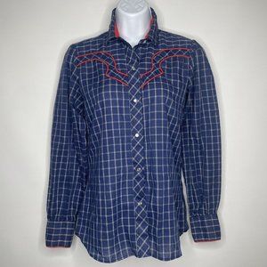 Vintage 70s/80s Kenny Rogers Karman Blue Plaid Pearl Snap Western Shirt XXS/XS